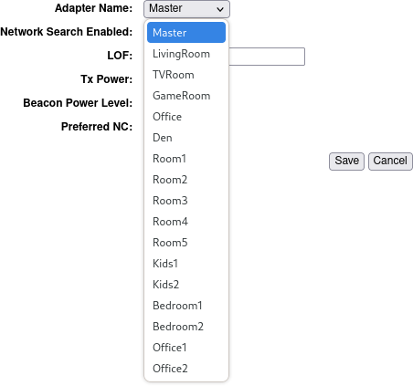 Capture d&rsquo;écran de l&rsquo;interface montrant les options disponibles pour le paramètre « Adapter Name »