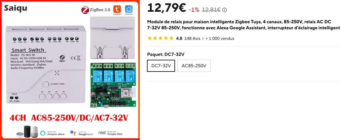 Capture d&rsquo;écran du produit sur Aliexpress